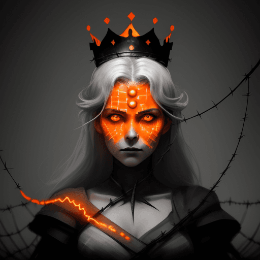 AI generated: An image of a female with crown of barbed wire and a glow orange, in the style of speed painting, da...