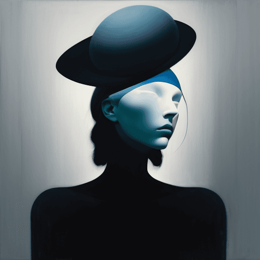 AI generated: portrait of a woman with a red hat, in the style of dark navy and light cyan, abstract whispers, Bri...
