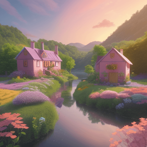 AI generated: Whimsical landscape illustration, sweet peach, inspired by Newton-Fractal, orange, pink, yellow, ele...
