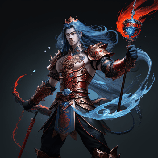 AI generated: masterpiece, concept art, mid shot, dynamic pose, centered, splash art, (anthropomorphism, king god,...