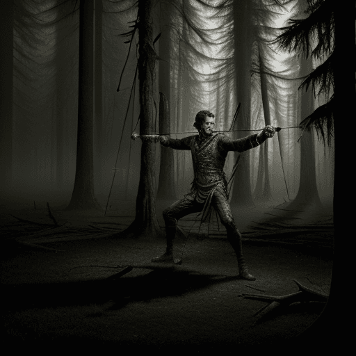 AI generated: imagine the man archery, Performing some kind of action, horror ,The setting is in the decayed Edo p...