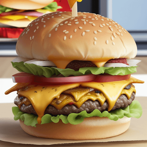 AI generated: a chicken eating a hambuger.