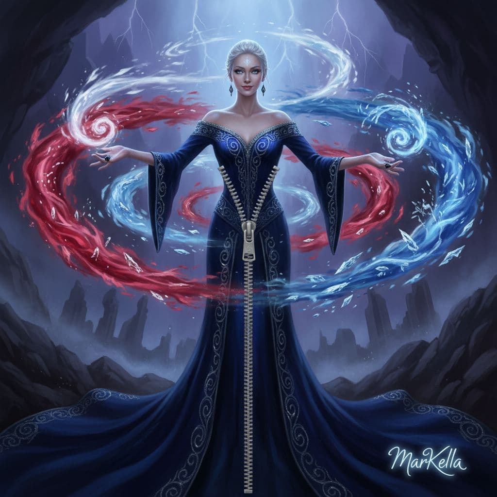 AI generated: A stunning slim female wizard stands poised in a magical dark fantasy realm, casting a mesmerizing s...