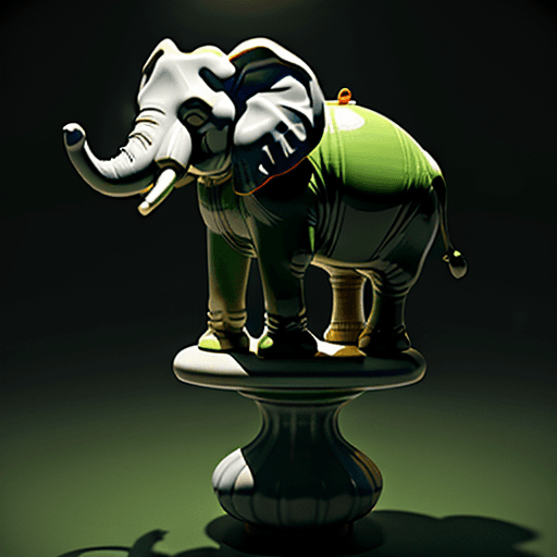AI generated: A 3D ceramic elephant balancing on a tiny stool, showing great agility with a delicate, spotlight, P...