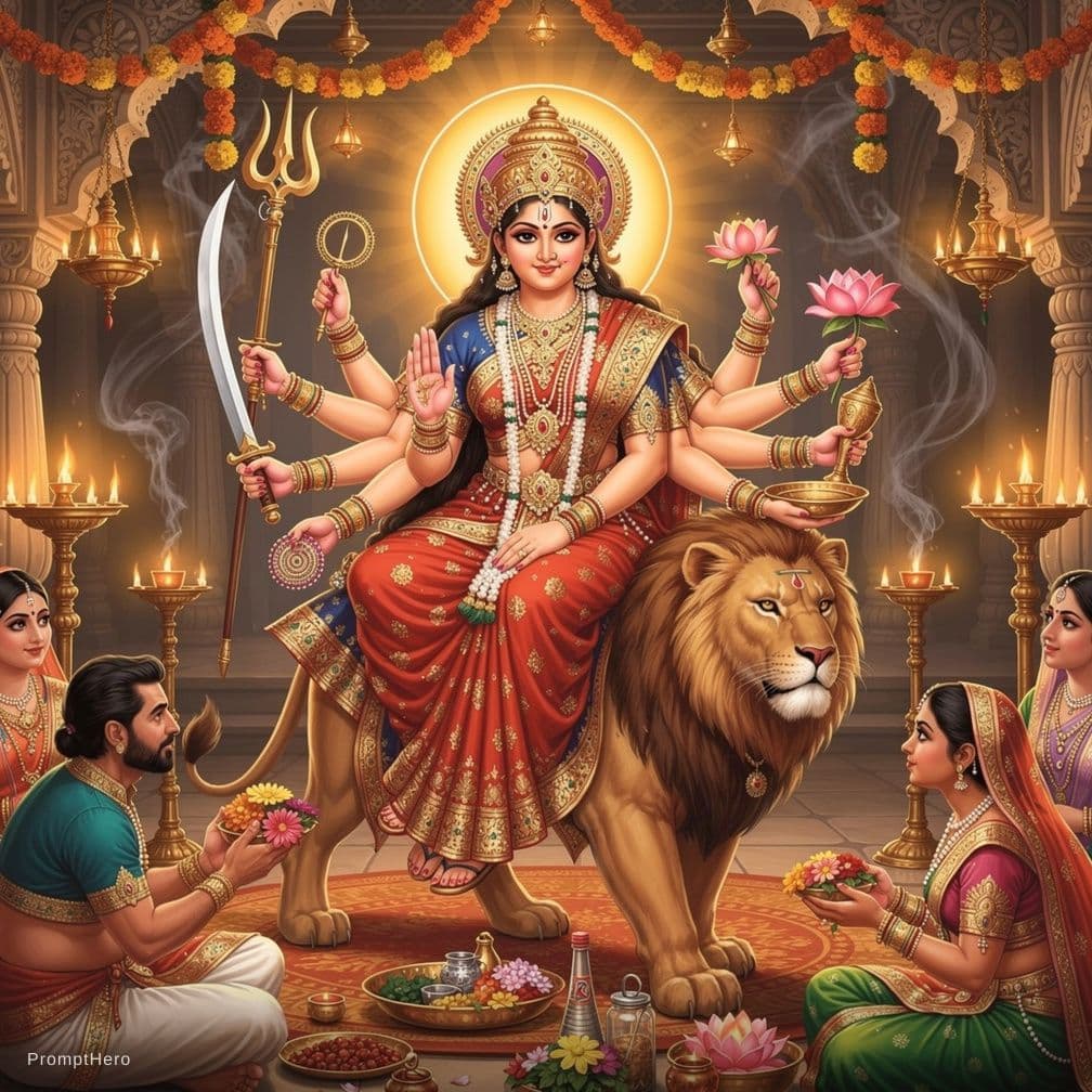 AI generated: a durga godess with her beautifu attire according to hinduism, getting fcked by multiple men