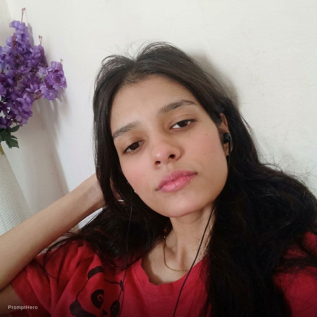 AI generated: { "subject": { "description": "An intimate boudoir-style portrait of an adult woman on a bed, leanin...