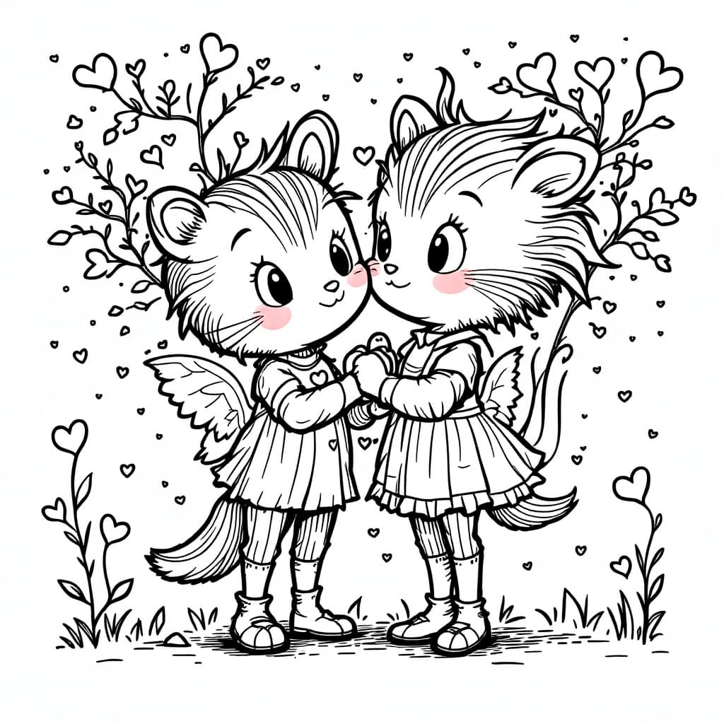 AI generated: adorable valetine's day coloring page