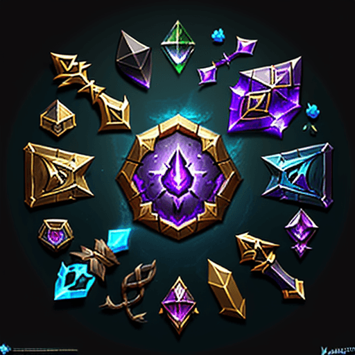 AI generated: video games icons, 2d icons, rpg skills icons, world of warcraft items icons, league of legends item...