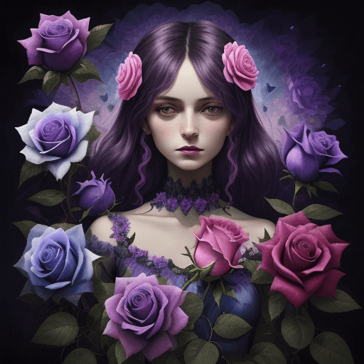 AI generated: a rose is in front of purple flowers on a blue background, in the style of dreamlike creatures, made...