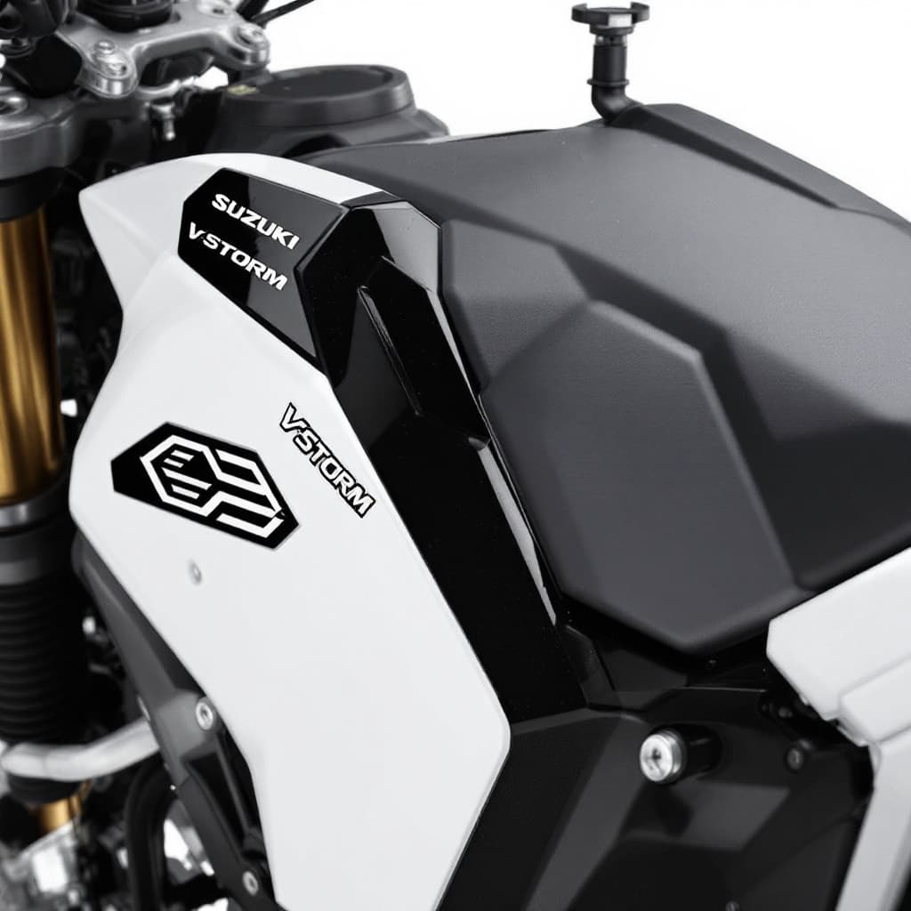 AI generated: Modifica le grafiche della Suzuki v Strom 1050DE usando i colori bianco e blu