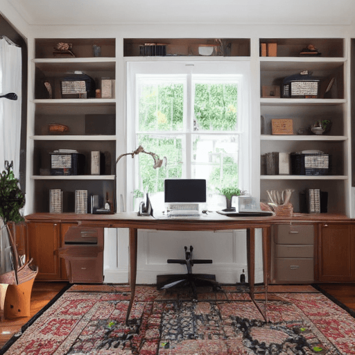 AI generated: home office for a woman with a computer and a beautiful system unit