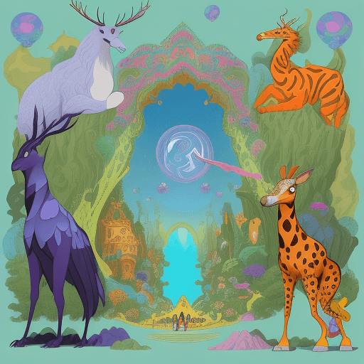 AI generated: Create a vector illustration representing an imaginary world inhabited by extravagant creatures. I w...