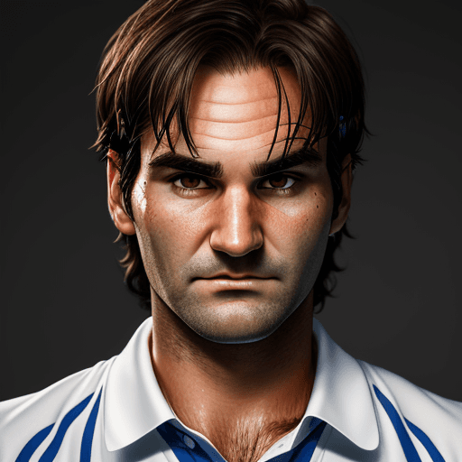 AI generated: 
portrait of Roger Federer, high quality, high resolution, psychopathic look, 50 years old.