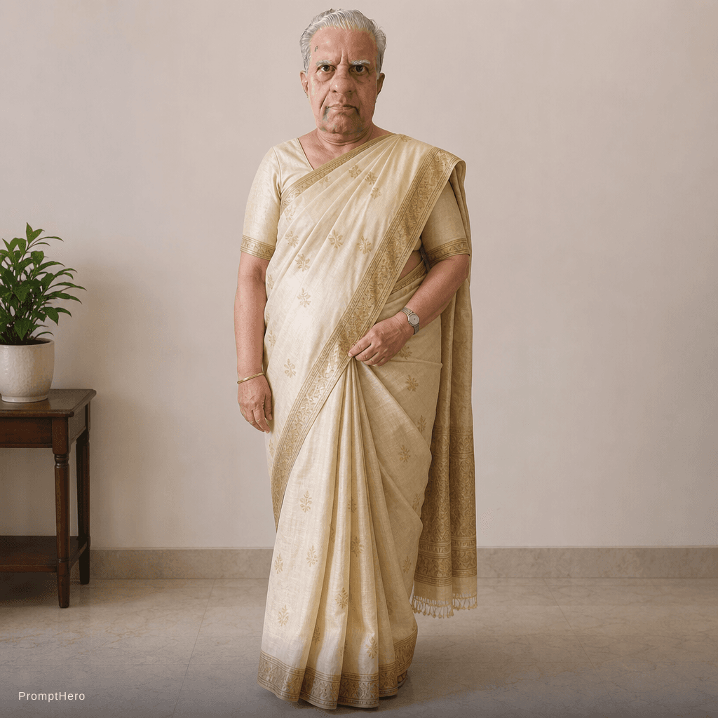 AI generated: Let this image wear anoutfit like a saree to fullbody len gth image