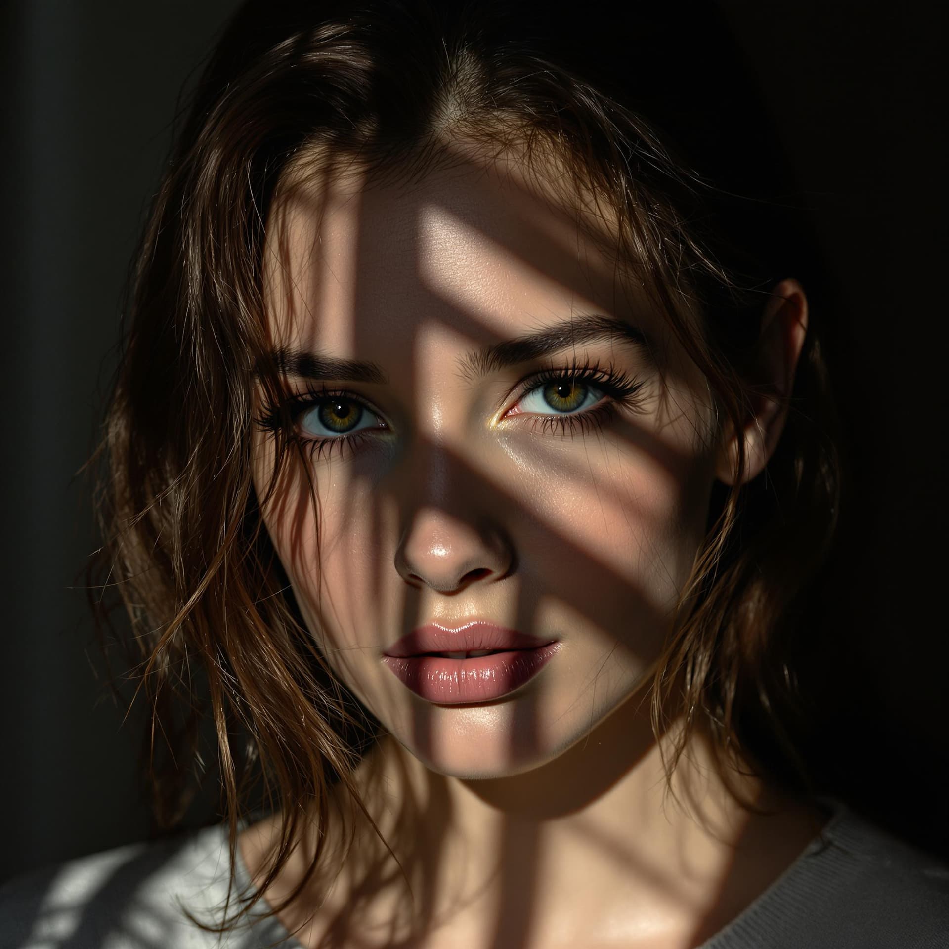AI generated: high-resolution photograph, woman, stunning use of shadows, in the syle of crisp lines and forms,  U...