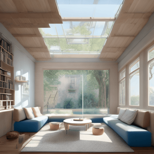AI generated: High resolution photography interior design, dreamy sunken living room conversation pit, wooden floo...