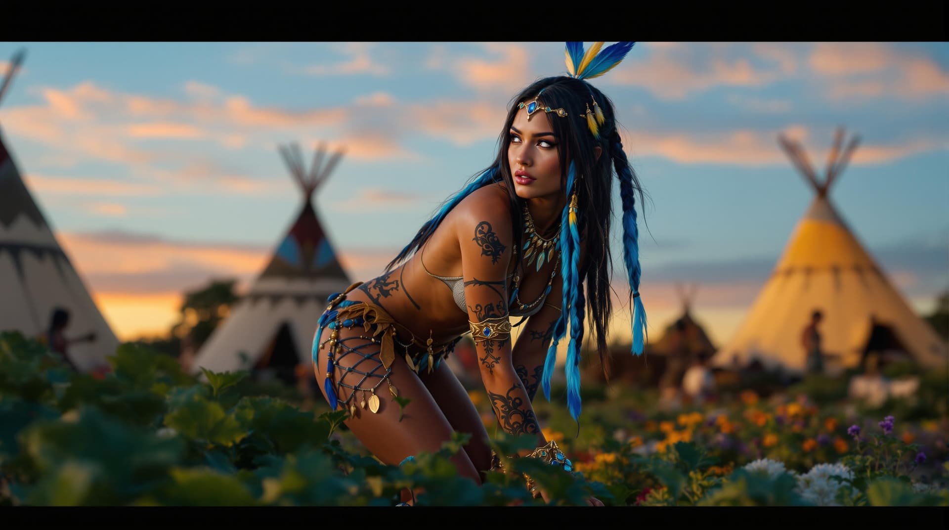 AI generated: A realistic, full body view of a gorgeous, Native American female that is around 25 years old. She h...