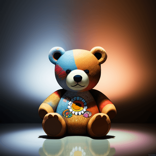 AI generated: create a toy bear, in the style of Takashi Murakami, cinematic lighting, sharp focus, --ar 71:118 --...