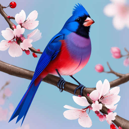 AI generated: High resolution An illustration of a  blue and purple cardinal with bright blue eyes in the style of...