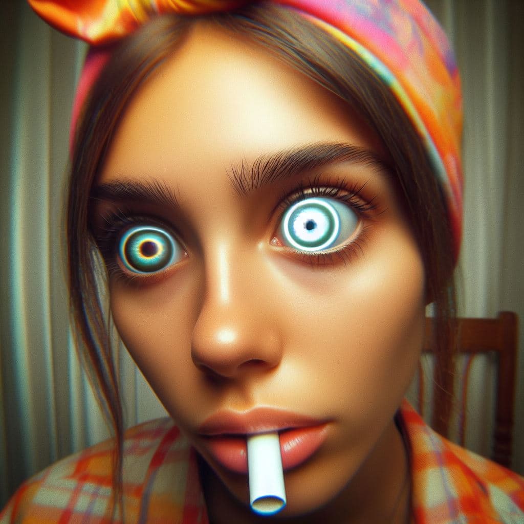 AI generated: there is a strange reflection, a bright white ring in the eyes of the tiktok influencer