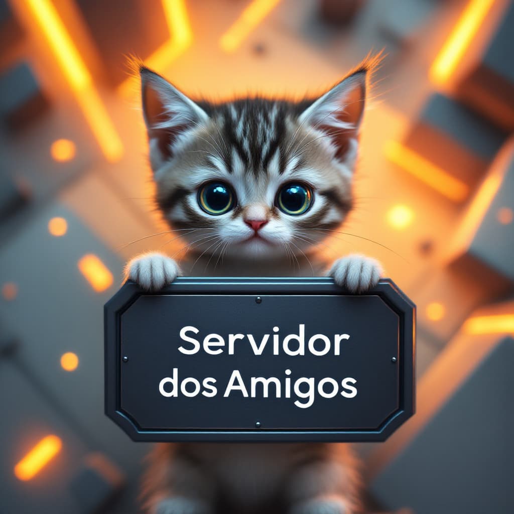 AI generated: Cute Baby cat with huge eyes, sad eyes, holding a Flat lay mockup of [a futuristic metal sign] (with...