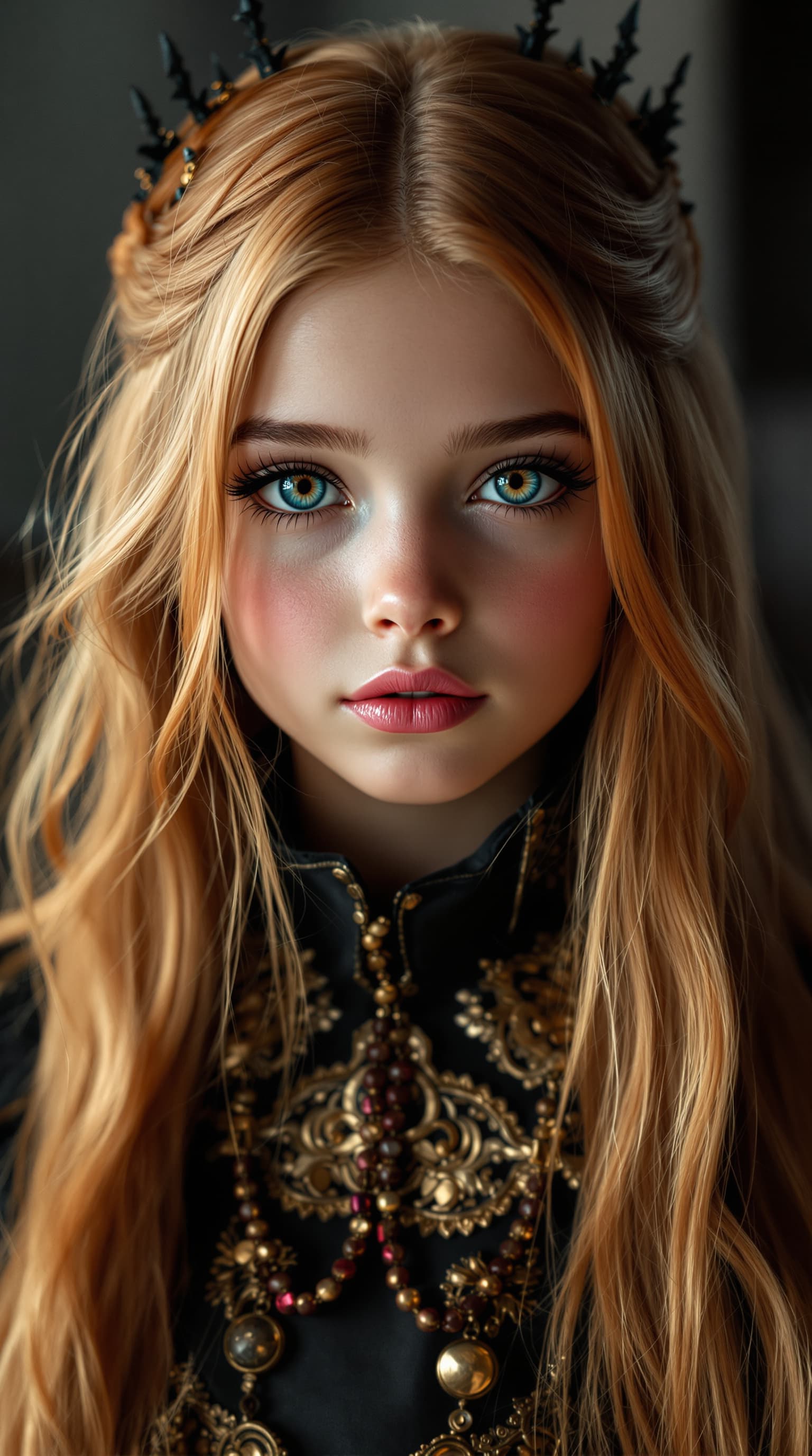 AI generated: An exceptional professional photograph depicts the world’s most beautiful 7-year-old girl, created a...