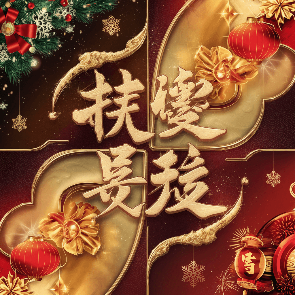 AI generated: A vibrant and festive poster featuring the Chinese words '聖誕快樂 恭賀新禧' in elegant calligraphy. The pos...
