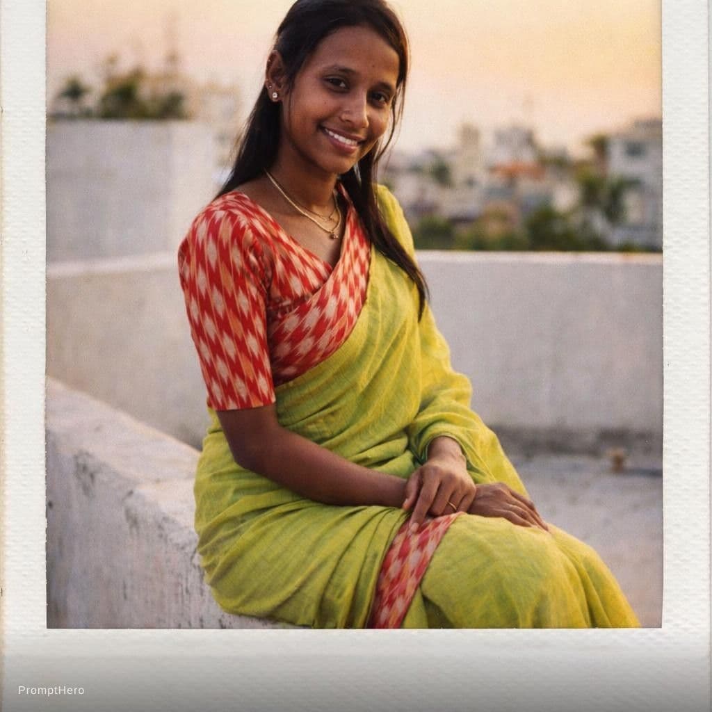 AI generated: polaroid photograph of an Asian model, sitting on the edge --chaos 75 --ar 1:2 --raw --profile we14m...