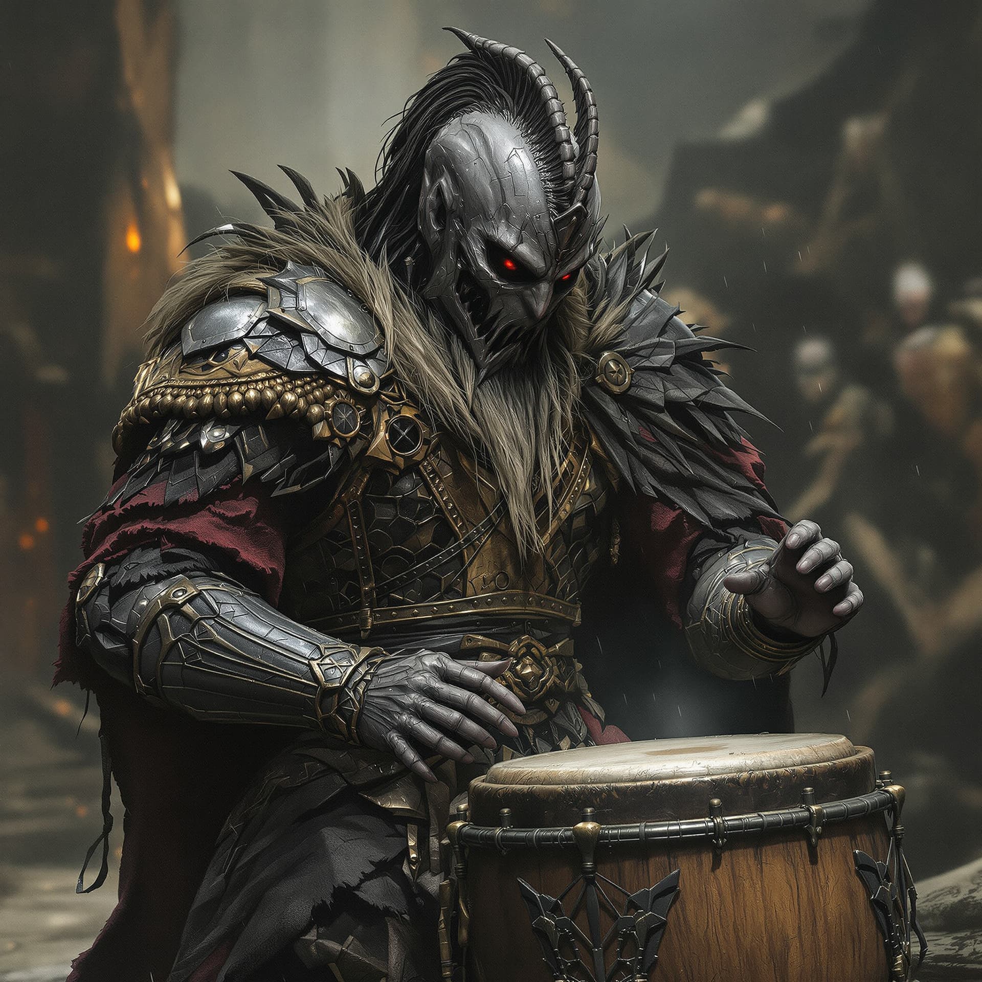 AI generated: detailed full body concept art illustration, dark soft focus, plague style oil painting on canvas of...