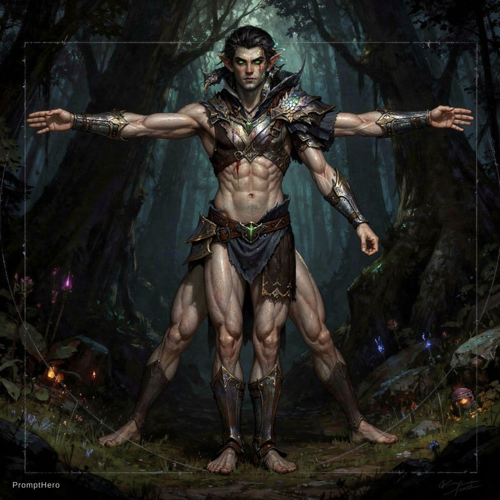 AI generated: En position davincie toute nue. Musclée en position sexy avec des attribué masculin 
