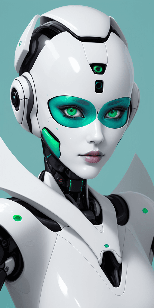 AI generated:  close-up portrait of a female with a glossy white futuristic robotic design on her face, featuring ...