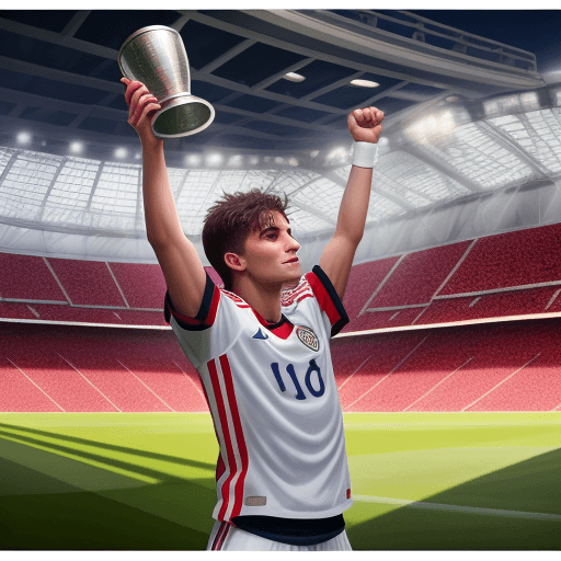 AI generated: a soccer player raises the cup at the stadium