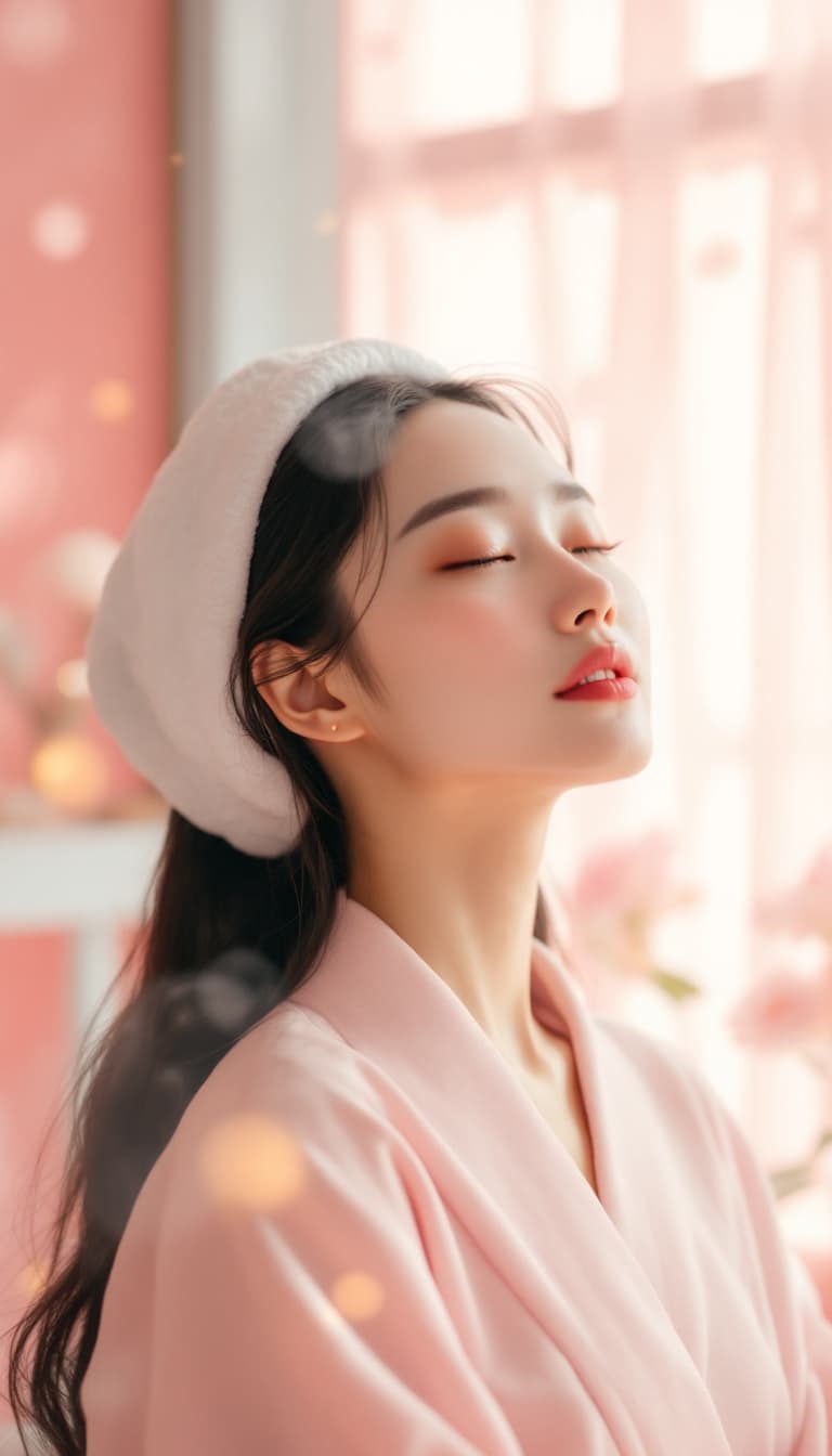 AI generated: Create an ultra-wide, realistic image of a 20-year-old stylish Japanese girl engaged in a facial tre...