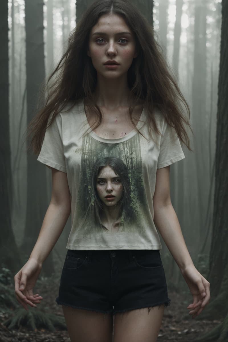 AI generated: hALFBODY (portrait:1.1) medium format film still of a beautiful young woman wearing a t-shirt (posin...