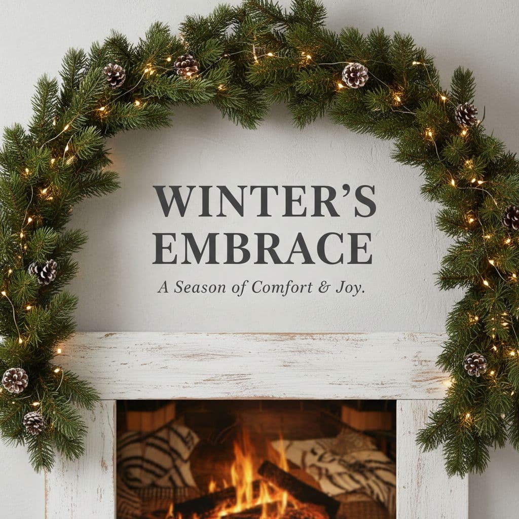 AI generated: Green pine garland framing space, headline text in Playfair Display SC, bold serif.