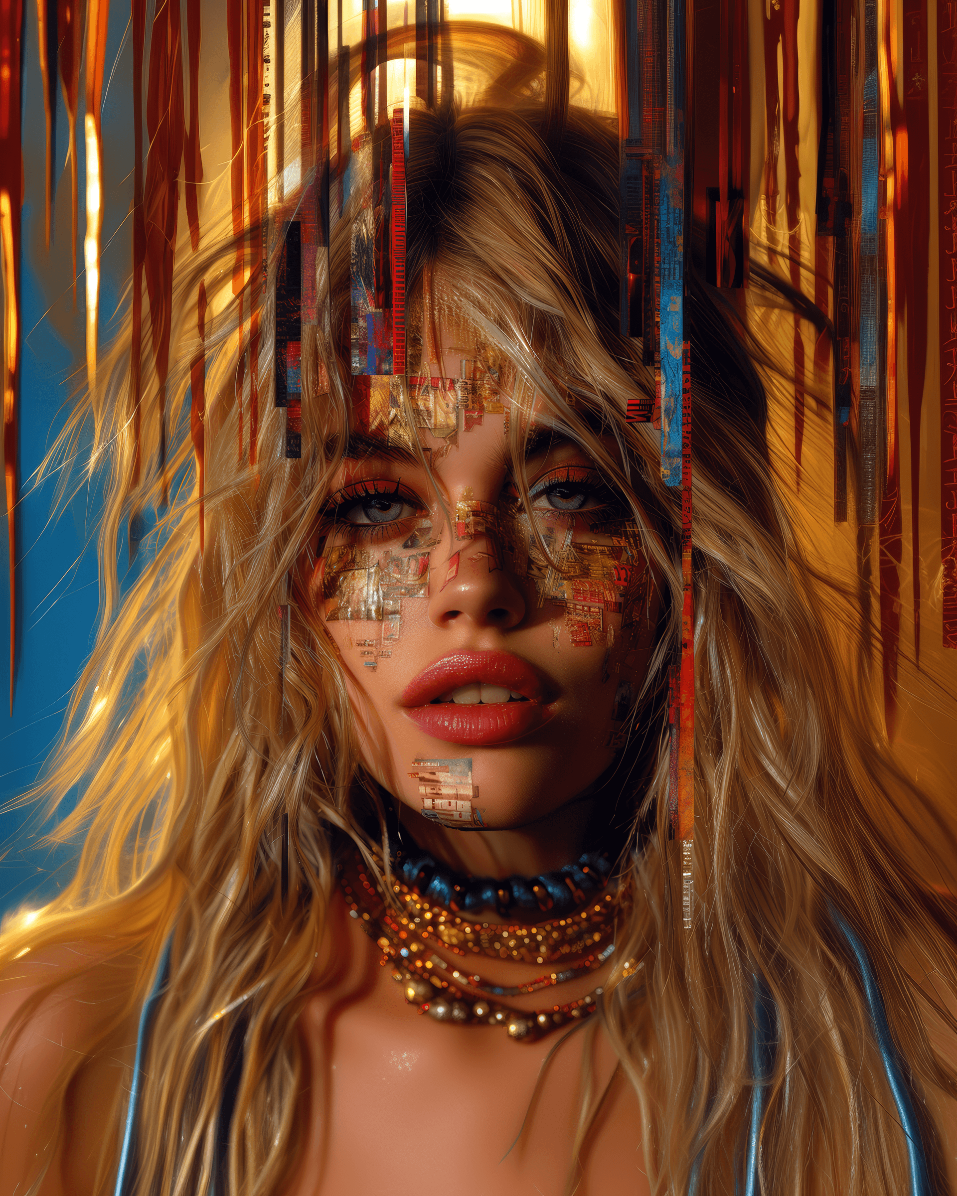 AI generated: miley cyrus by walter de grazia, in the style of light gold and dark bronze, glitchy, matte photo, w...