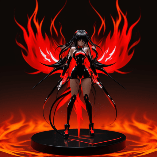 AI generated: Neon black, red, and white theme with an anime figure in flames background.

