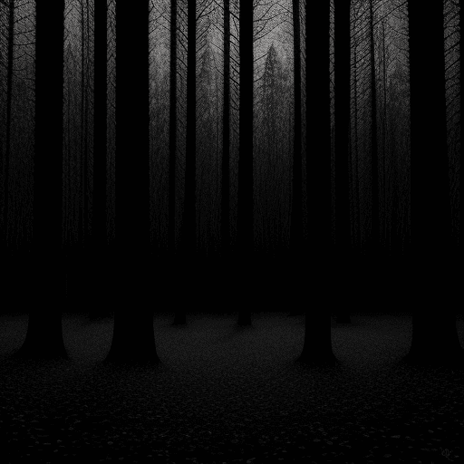 AI generated: 
dark forest with dark trees
