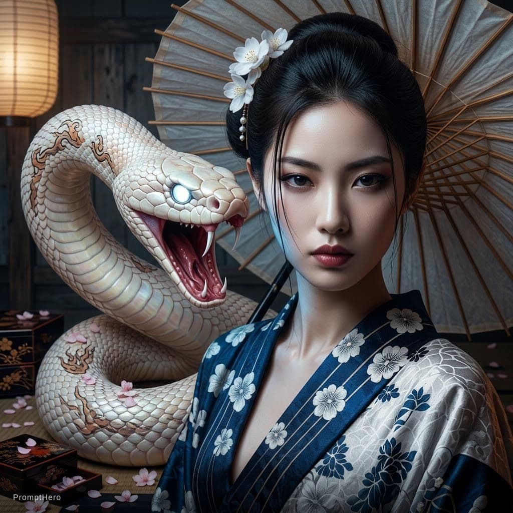 AI generated: MAKE THE IMAGE I HAVE ATTACHED INTO A EPIC HYPERREALISTIC IMAGE ADD A EPIC ANGRY SNAKE WITH A WHITE ...