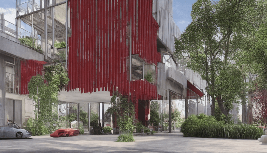AI generated: < Realistic architectural rendering of a capsule multiple house within concrete car park without car...
