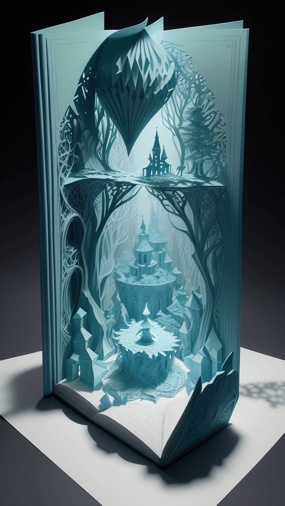 AI generated: a mesmerizing open book 3D paper cut art that defies the boundaries of imagination. Bring the magica...