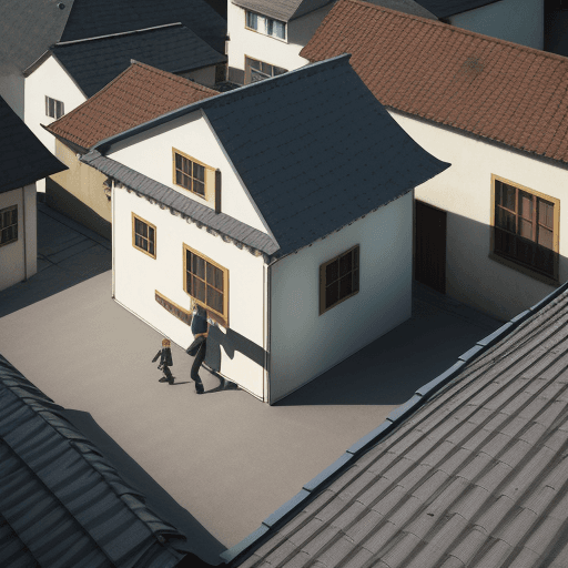 AI generated: Photo realistic photo of aeroplane walking on the roof of a small house