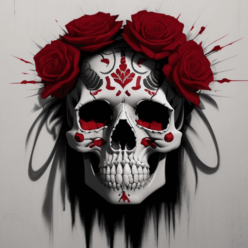 AI generated: the skull, day of the dead art by linyu hong, in the style of dark white and red, graffiti art, real...