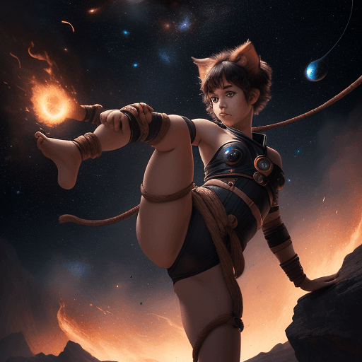 AI generated: cinematic portrait of a young very beautiful and cute female with a monkey's tail, small kitty ears ...