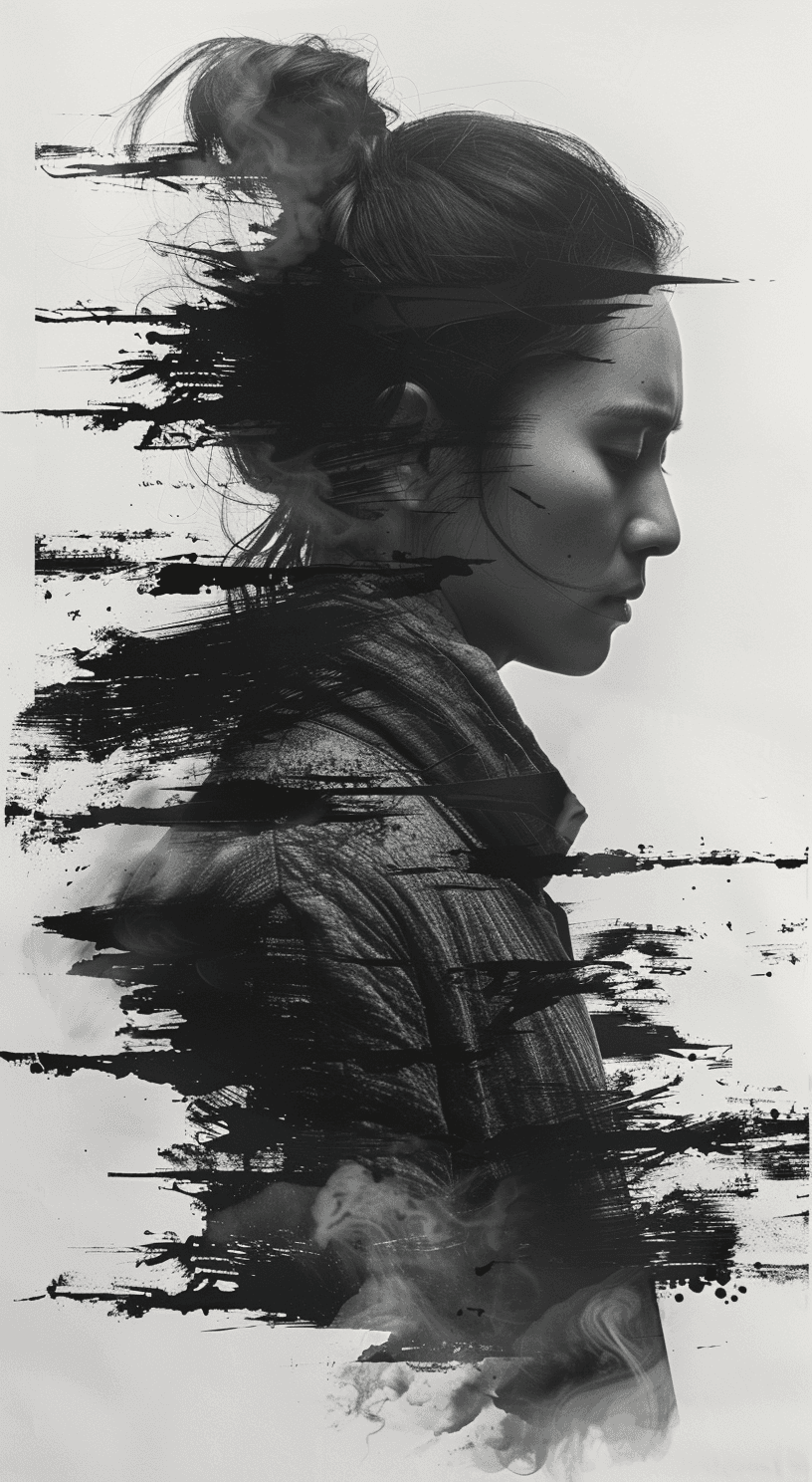 AI generated: china black brush painting, in the style of kazuki takamatsu, loose compositions, théodore géricault...