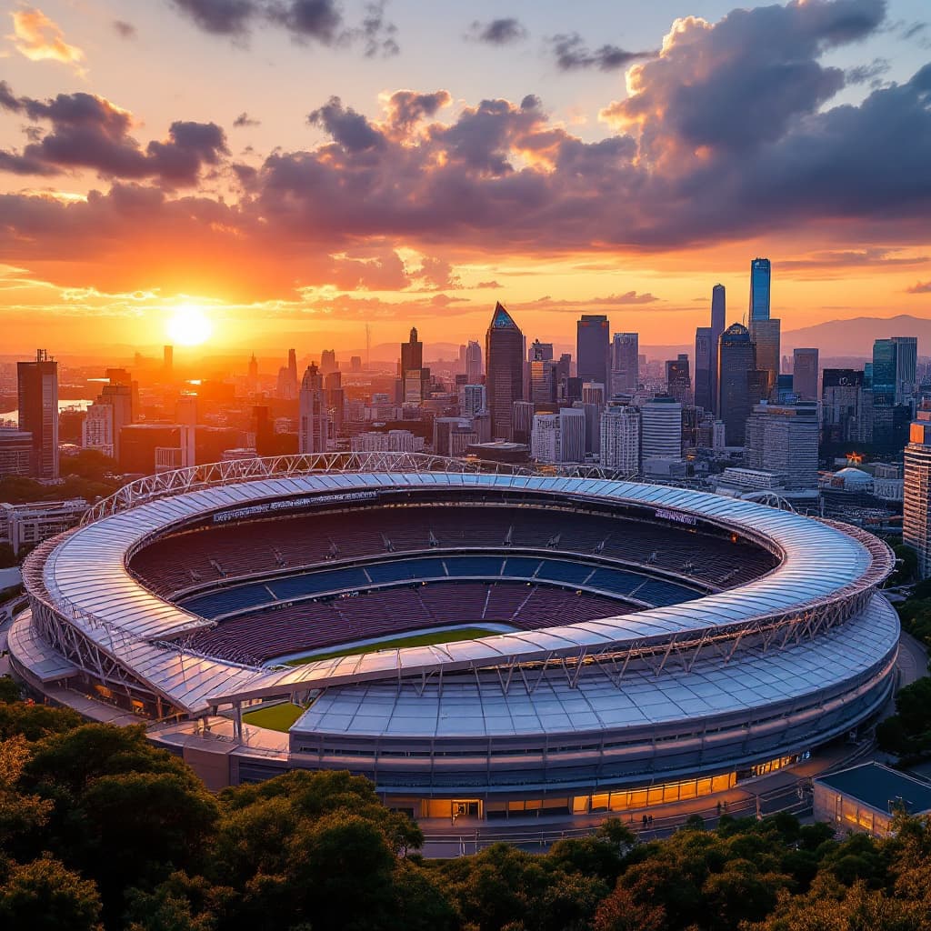 AI generated: Japanese style stadium in Tokyo, sunset