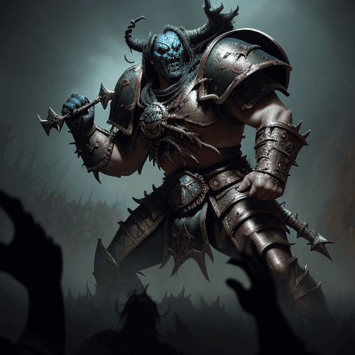 AI generated: masterpiece, cinematic scene, award winning, cinematic angle, warhammer fantasy, Grimgor versus Arch...