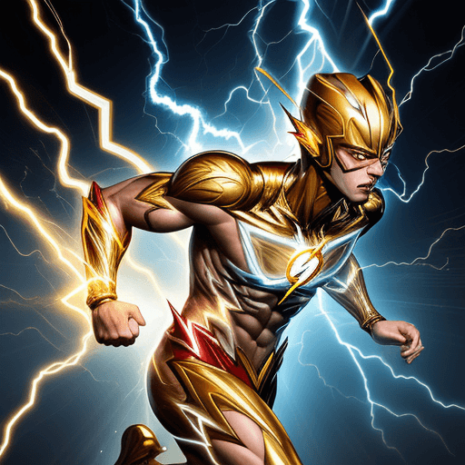 AI generated: An electrifying artwork featuring The Flash transformed into a lightning-fast Pharaoh God, a true ma...