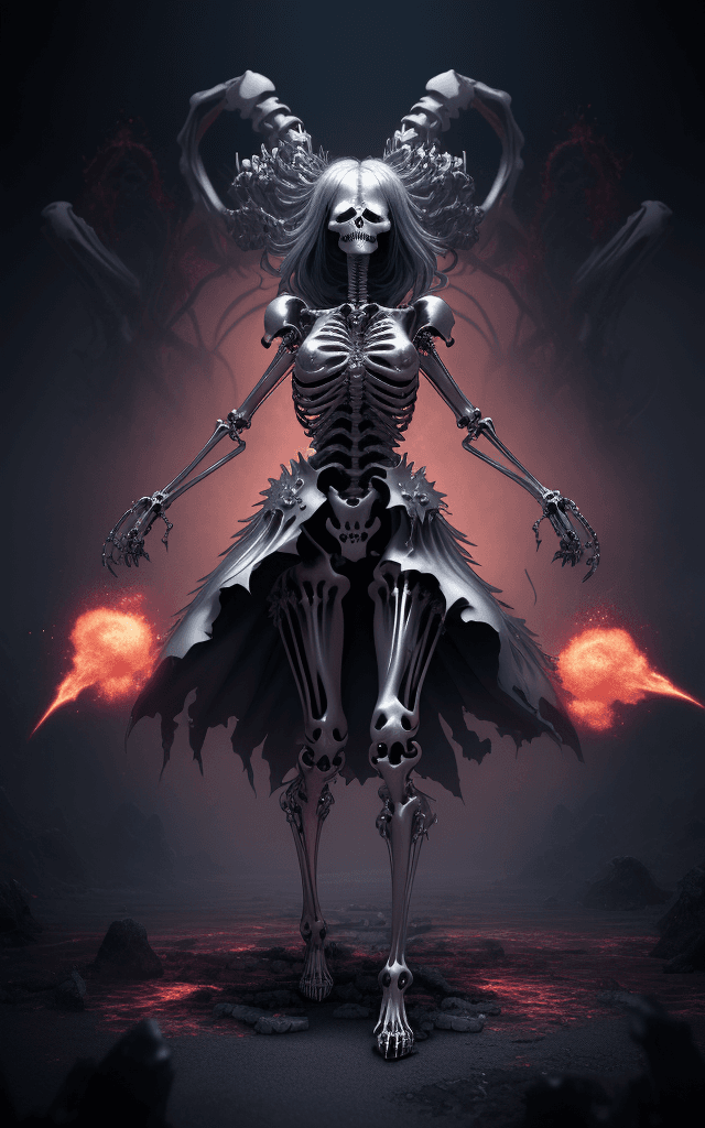 AI generated: explosive background breathtaking qt-kt skeleton lord anime metallic finish breathtaking uhd 16k vis...