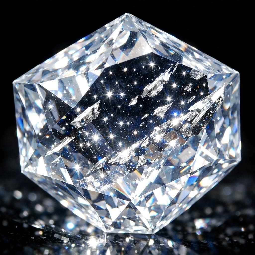 AI generated: a brilliant crystal made of diamond with shards of platinum scattered through out it like stars in t...